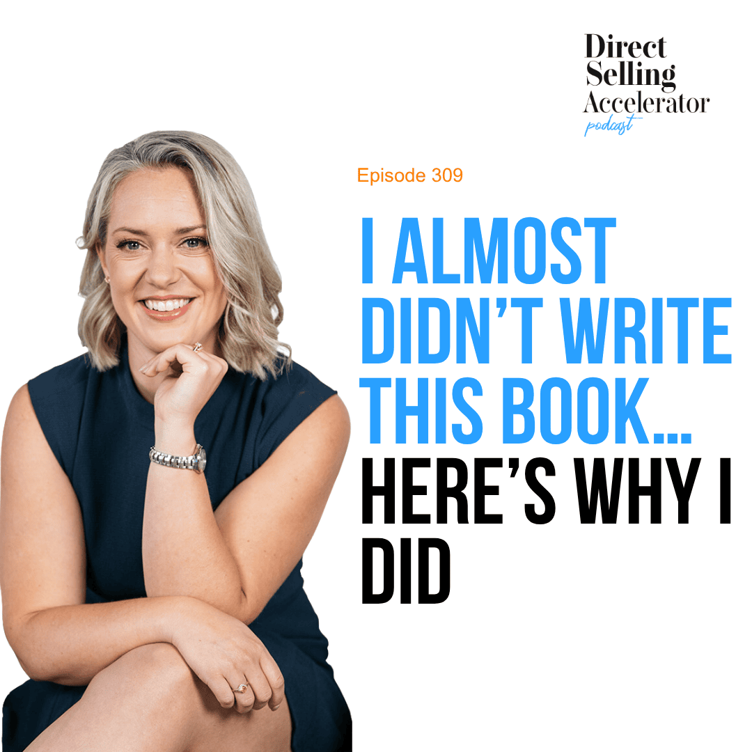 Woman smiling beside podcast episode title text