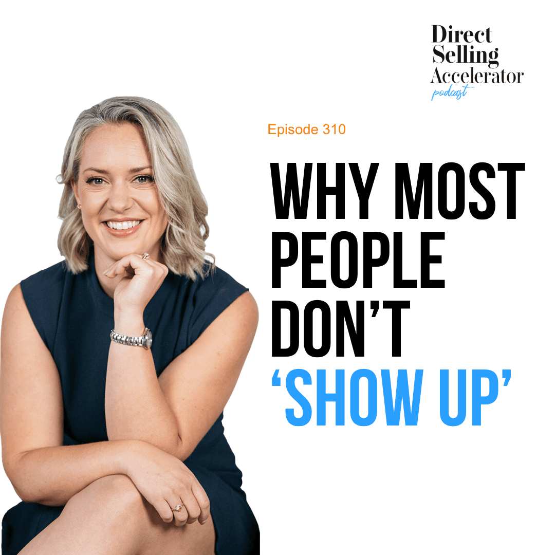 Podcast cover with smiling woman and bold title text
