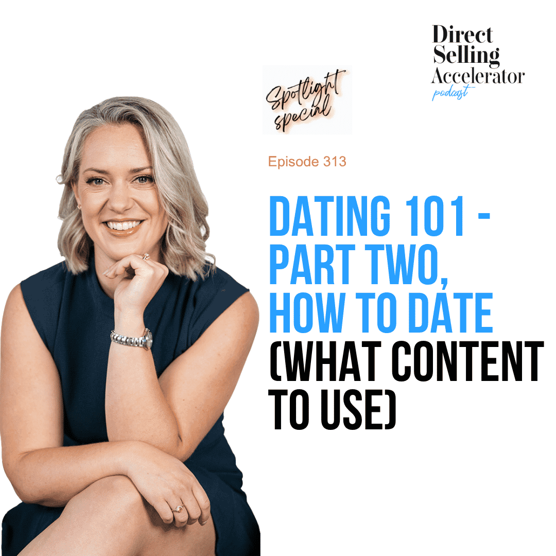 Podcast cover with smiling woman and episode title text